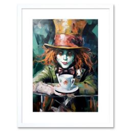 "Artery8 Wall Art Print Alice in Wonderland Mad Hatter Tea Party Portrait Artwork Framed 9X7 Inch in White - Size: W7"" x H9""" - thumbnail 1