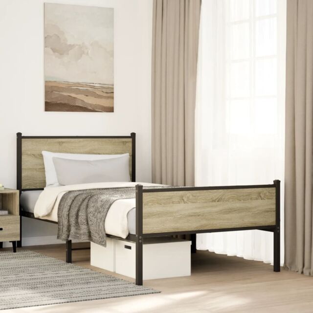 Berkfield Home Metal Bed Frame without Mattress Sonoma Oak 100x200 cm in Brown - image 1