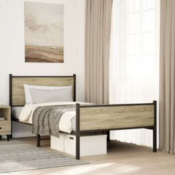 Berkfield Home Metal Bed Frame without Mattress Sonoma Oak 100x200 cm in Brown - thumbnail 1