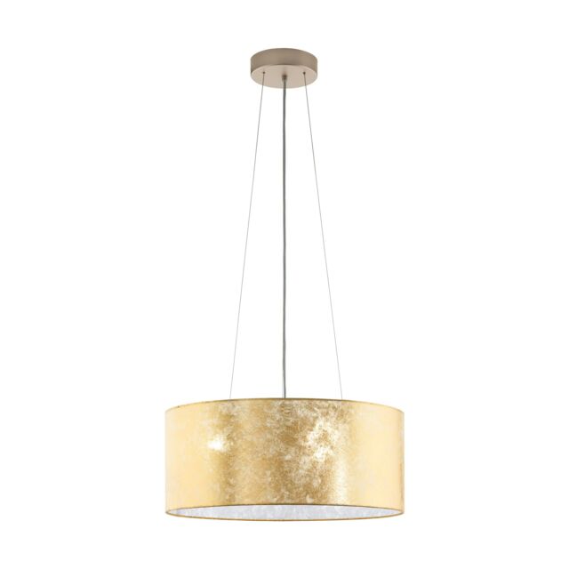 Loops Pendant Ceiling Light Colour Champagne Shade Gold Fabric Bulb E27 3x60W - image 1