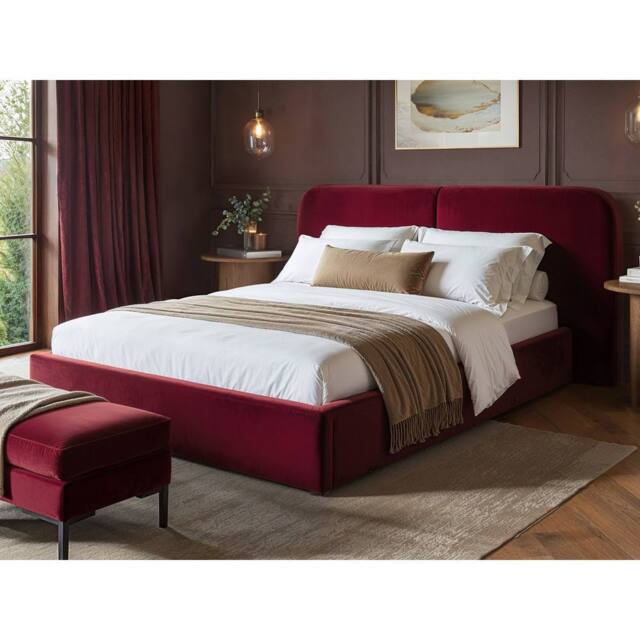 Solace+Co Lena Velvet Ottoman Bed Burgundy - Size: King - image 1