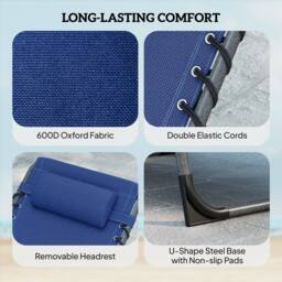 OUTSUNNY Folding Sun Loungers with 5-Level Back, Cup Holder in Dark Blue - Size: 190 cm x 60 cm - thumbnail 6