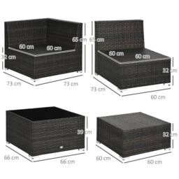 OUTSUNNY 8 Pieces Patio Rattan Sofa Set Garden Furniture Set for Outdoor in Brown - thumbnail 3