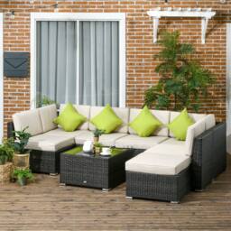 OUTSUNNY 8 Pieces Patio Rattan Sofa Set Garden Furniture Set for Outdoor in Brown - thumbnail 1
