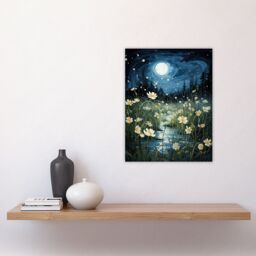 Artery8 Moonlit Dancing Fireflies By Buttercup Brook Artwork Full Moon Night Moonlight Unframed Wall Art Print Poster Home Decor Premium - thumbnail 4