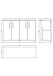 Balterley Level 1200mm Floor Standing 4 Door Vanity Unit & Worktop - Satin Green - thumbnail 2