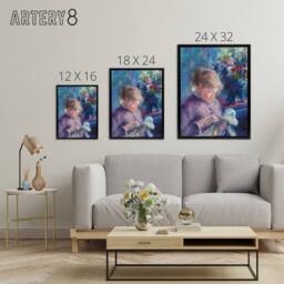 "Artery8 Young Woman Sewing Renoir Vintage Black Framed Canvas Wall Art in Blue - Size: W18"" x H24""" - thumbnail 4