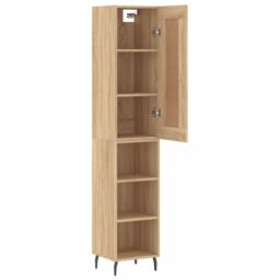 Berkfield Home Highboard Sonoma Oak 34.5x34x180 cm Engineered Wood in Brown - thumbnail 4