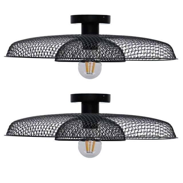 First Choice Lighting Set of 2 Cassidy - Black Metal Wire Layered Flush Ceiling Lights - image 1