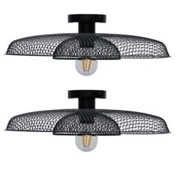 First Choice Lighting Set of 2 Cassidy - Black Metal Wire Layered Flush Ceiling Lights - thumbnail 1