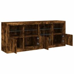 Berkfield Home Sideboard with LED Lights Smoked Oak 164x37x67 cm in Brown - Size: 164 x 37 x 67 cm - thumbnail 6
