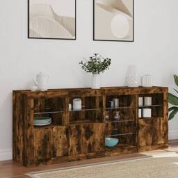Berkfield Home Sideboard with LED Lights Smoked Oak 164x37x67 cm in Brown - Size: 164 x 37 x 67 cm - thumbnail 3