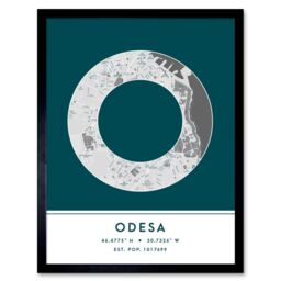 "Wee Blue Coo Wall Art Print Odesa Ukraine City Map Modern Typography Stylish Letter Framed Word in Teal - Size: W12"" x H16""" - thumbnail 1
