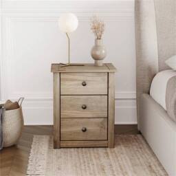 Nordara Bedside Chest 3 Drawer Natural Oak Wax Bedroom Furniture By Home in Brown - thumbnail 5