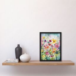 Artery8 Bright Wildflower Floral Blooms Folk Art Artwork Framed Wall Art Print A4 in Black - thumbnail 2