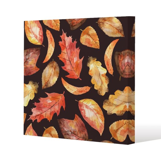 Benjamin Tate Design Autumn Leaves on Black (Canvas Print) / 90 x 90 x 4cm in Natural - Size: 90 x 90 x 4 cm - image 1
