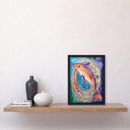 Artery8 Rainbow Dolphin & Pattern Hoop Folk Art Watercolour Painting Artwork Framed Wall Art Print A4 in Black - thumbnail 2
