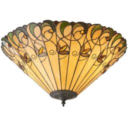 Loops Tiffany Glass Semi Flush Ceiling Light Amber Floral Inverted Round Shade i00051 in Clear - thumbnail 1