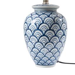Wyld and Coco Porcelain Table Lamp with Blue and White Wave Pattern Linen Shade - thumbnail 6