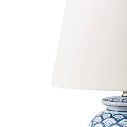 Wyld and Coco Porcelain Table Lamp with Blue and White Wave Pattern Linen Shade - thumbnail 5