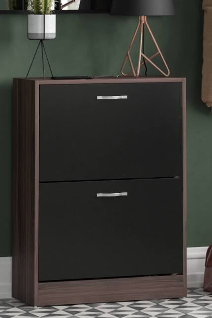 HD Designs 2 Drawer Shoe Cabinet Organizer Storage in Black - image 1