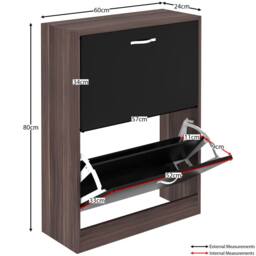 HD Designs 2 Drawer Shoe Cabinet Organizer Storage in Black - thumbnail 2