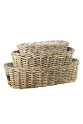 KDMD Oval Tapered Rattan Baskets with Liner Set of 3 in Natural
