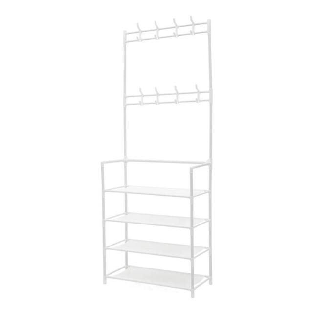 KORVIXA 4 Shelves Floor Garment Rack Space-Saving Iron Frame Organizer in White - Size: 900mm - image 1