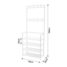 KORVIXA 4 Shelves Floor Garment Rack Space-Saving Iron Frame Organizer in White - Size: 900mm - thumbnail 2