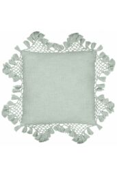 Yard Anko Slub Cotton Macrame Tassel Trimmed Cushion in Light Green - Size: 45 cm x 45 cm - thumbnail 1