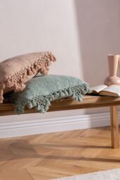 Yard Anko Slub Cotton Macrame Tassel Trimmed Cushion in Light Green - Size: 45 cm x 45 cm - thumbnail 4