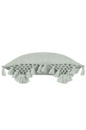Yard Anko Slub Cotton Macrame Tassel Trimmed Cushion in Light Green - Size: 45 cm x 45 cm - thumbnail 2