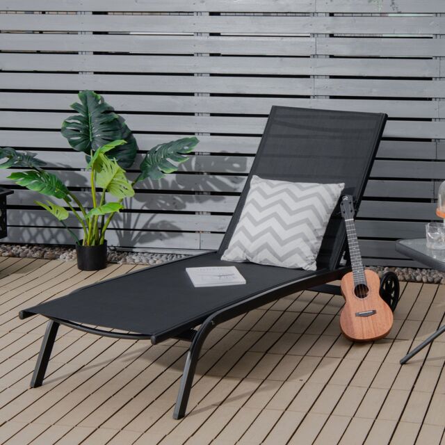 Costway Sun Lounger 6-Level Adjustable Fabric Chaise Chair Outdoor Relaxing Recliner in Black - image 1