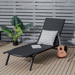 Costway Sun Lounger 6-Level Adjustable Fabric Chaise Chair Outdoor Relaxing Recliner in Black