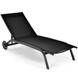 Costway Sun Lounger 6-Level Adjustable Fabric Chaise Chair Outdoor Relaxing Recliner in Black - thumbnail 2