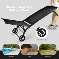 Costway Sun Lounger 6-Level Adjustable Fabric Chaise Chair Outdoor Relaxing Recliner in Black - thumbnail 5