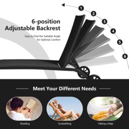 Costway Sun Lounger 6-Level Adjustable Fabric Chaise Chair Outdoor Relaxing Recliner in Black - thumbnail 6