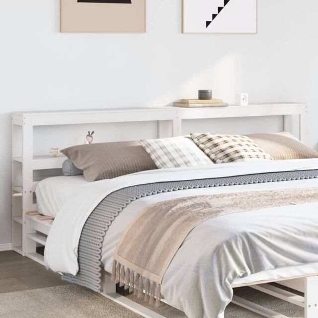 Berkfield Home Headboard with Shelves White 180 cm Solid Wood Pine - image 1