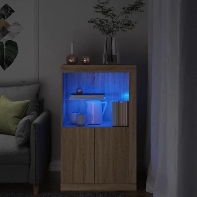 Berkfield Home Side Cabinet with LED Lights Sonoma Oak Engineered Wood in Brown - image 1