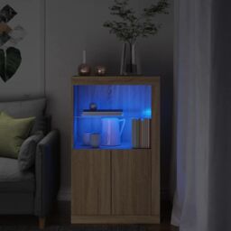 Berkfield Home Side Cabinet with LED Lights Sonoma Oak Engineered Wood in Brown - thumbnail 1
