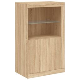 Berkfield Home Side Cabinet with LED Lights Sonoma Oak Engineered Wood in Brown - thumbnail 3