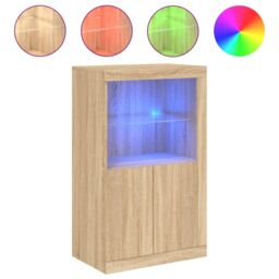 Berkfield Home Side Cabinet with LED Lights Sonoma Oak Engineered Wood in Brown - thumbnail 2