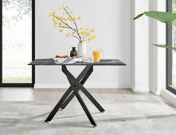 FurnitureboxUK Leonardo Grey Glass Marble Effect Black Leg Table & 4 Pesaro Black Leg Chairs in Cream - thumbnail 2