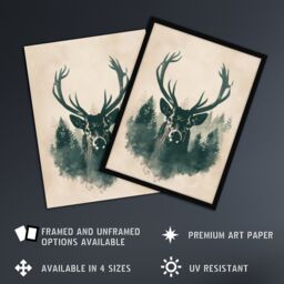 "Artery8 Wall Art Print Majestic Stag Head Forest Watercolour Design Poster in Green - Size: W18"" x H24""" - thumbnail 2