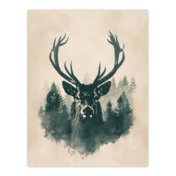 "Artery8 Wall Art Print Majestic Stag Head Forest Watercolour Design Poster in Green - Size: W18"" x H24""" - thumbnail 1