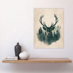 "Artery8 Wall Art Print Majestic Stag Head Forest Watercolour Design Poster in Green - Size: W18"" x H24""" - thumbnail 4