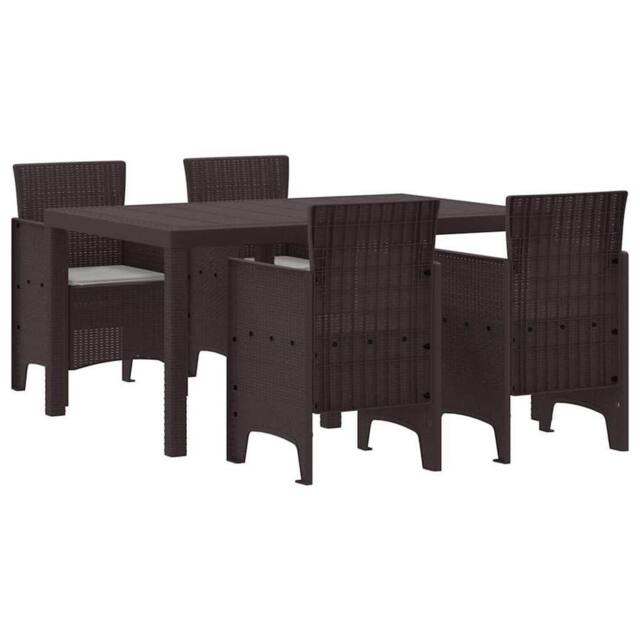 Berkfield Home 5 Piece Garden Dining Set with Cushions Brown Poly Rattan - image 1