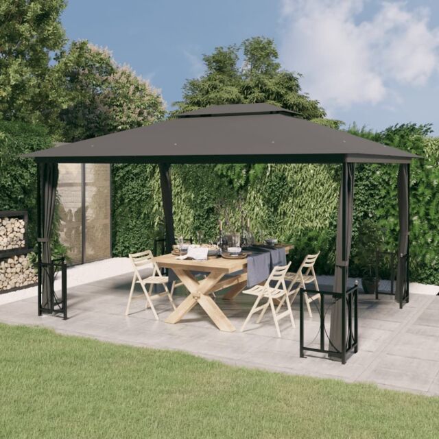 Berkfield Home Gazebo with Sidewalls&Double Roofs 3x4 m Anthracite in Black - image 1
