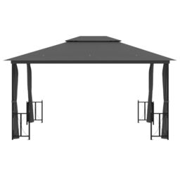 Berkfield Home Gazebo with Sidewalls&Double Roofs 3x4 m Anthracite in Black - thumbnail 3