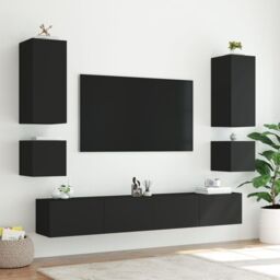 Berkfield Home TV Wall Cabinets with LED Lights 2 pcs Black 40.5x35x40 cm - thumbnail 5